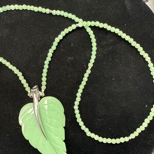 Onyx leaf pendant with matching  onyx beads necklace